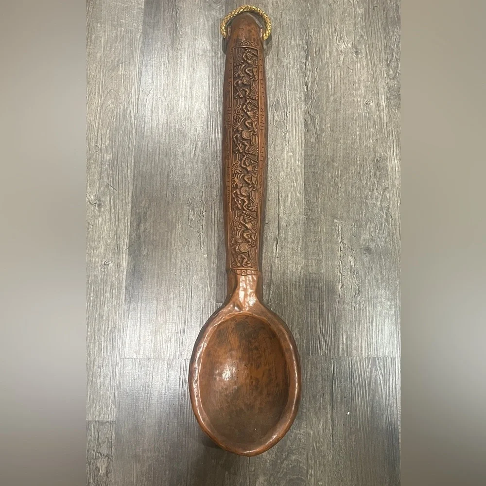 Large Hand-Carved Wooden Spoon - Brown